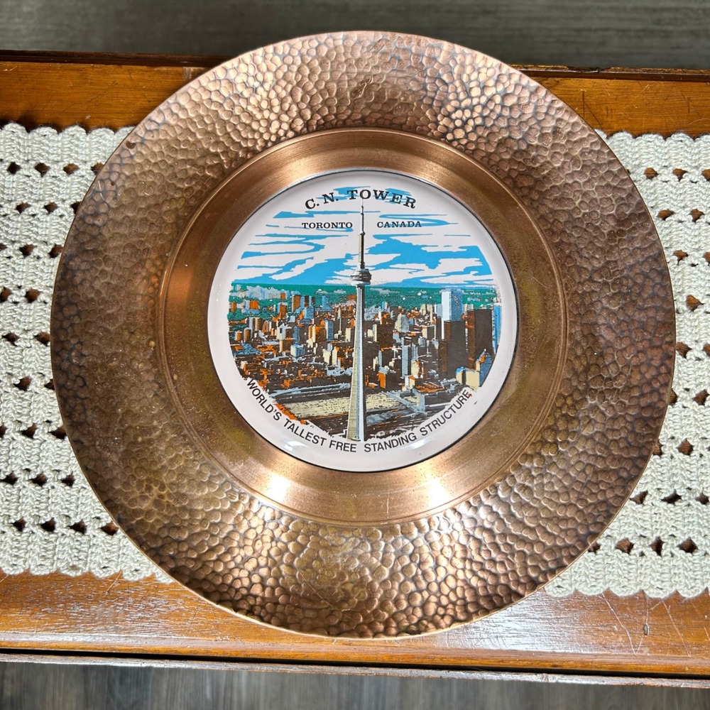 Vtg Fantasy Copperware CN Tower Toronto Canada Souvenir Plate Hand Wrought 12"